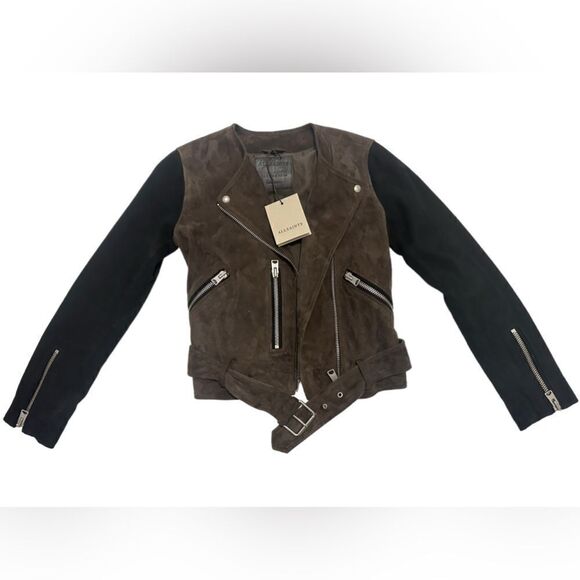 ALLSAINTS Jensen ColorBlock Leather Suede Biker Jacket Size 4 US 36 EU UK 8 - Picture 14 of 16
